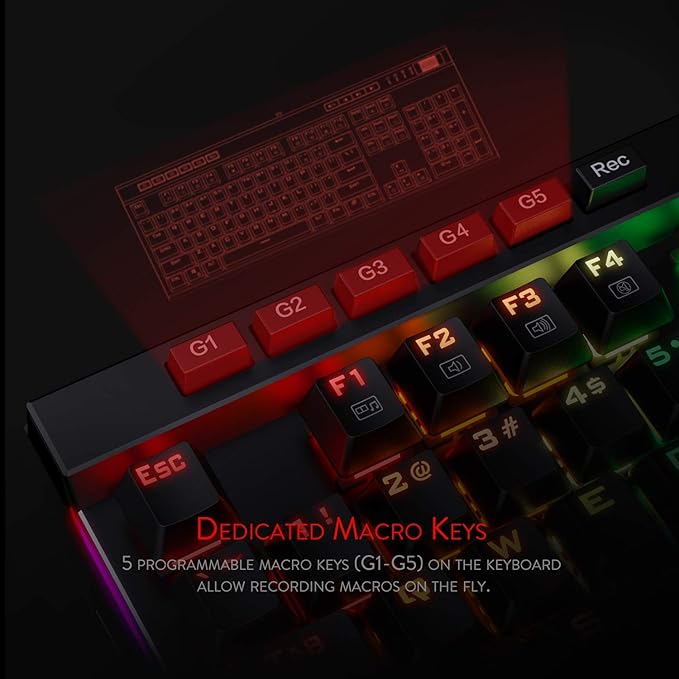Redragon K580 VATA RGB LED Backlit Mechanical Gaming Keyboard with Macro Keys &amp Dedicated Media Controls Hot-Swappable Socket Onboard Macro Recording (Blue Switches)