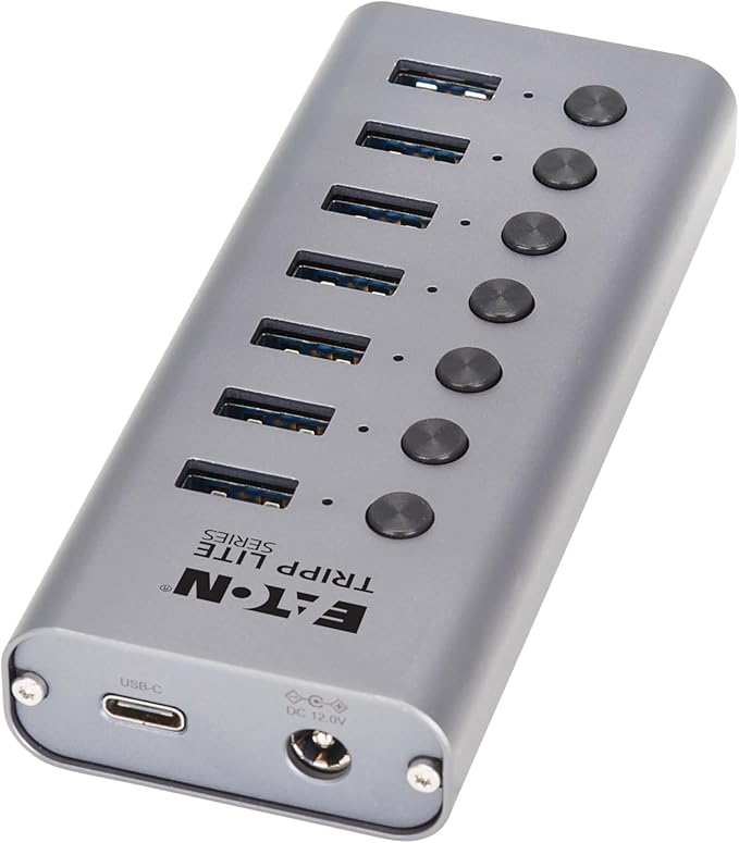 Eaton Tripp Lite Series USB C Hub 3.2 Gen 1 with 7 USB-A Ports and Individual On/Off Switch 5 Gbps Data Transfer Plug-and-Play USBC Laptop Docking Station 3-Year Warranty (U360-007-SW)