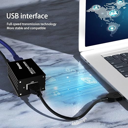 USB Extender Over RJ45 Cat5E/6 up to 230ft Ethernet Cable Extender with Power Adapter with 2 USB2.0 Output - Full USB 2.0 Support for Keyboard DongleMouse Webcam and All Operating System 102