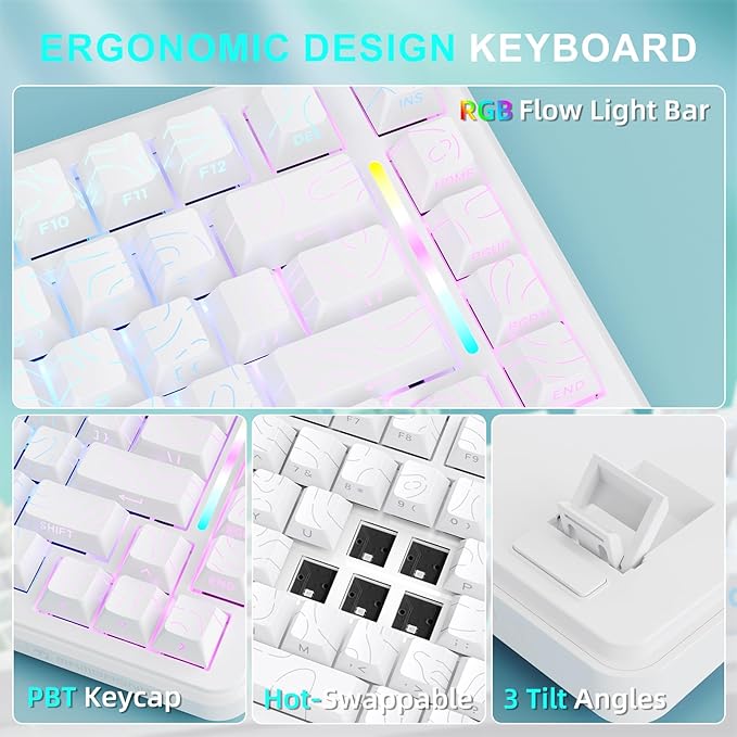 MAMBASNAKE M82 HE 75% Wired Magnetic Keyboard with Adjustable Actuation 8000 Hz Polling Rate Hall Effect Switches Hot-SwapSide Printed PBT Topographic Keycaps Gaming Keyboard for FPS Games-White