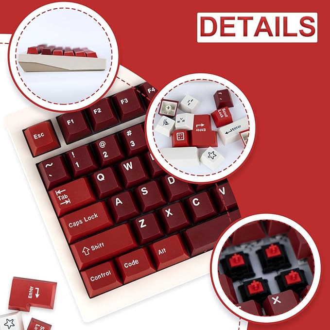 Custom PBT Keycaps 173 Keys Double Shot Cherry Profile Keycap Minimalist Red Key caps Set with Key Puller for Mechanical Keyboard Compatible with ANSI ISO Layout