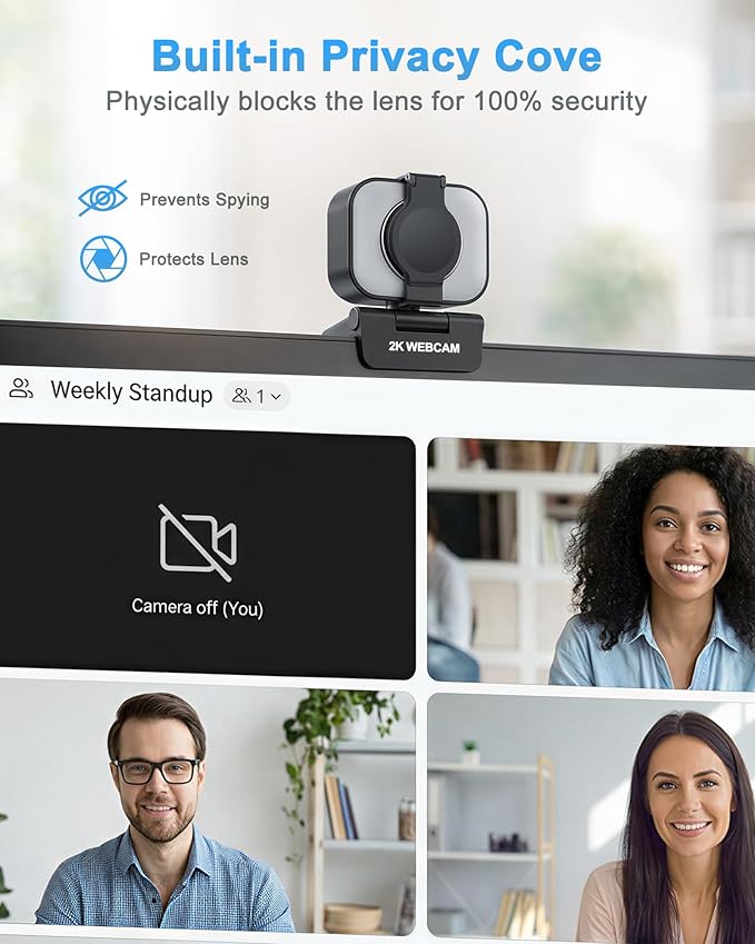 Atatat 2K QHD Webcam for PC with Microphone &amp Light &amp Privacy Cover Web Camera for Desktop Computer Laptop &amp MacBook Integrated Autofocus &amp Noise Canceling Mic for Zoom Meetings S