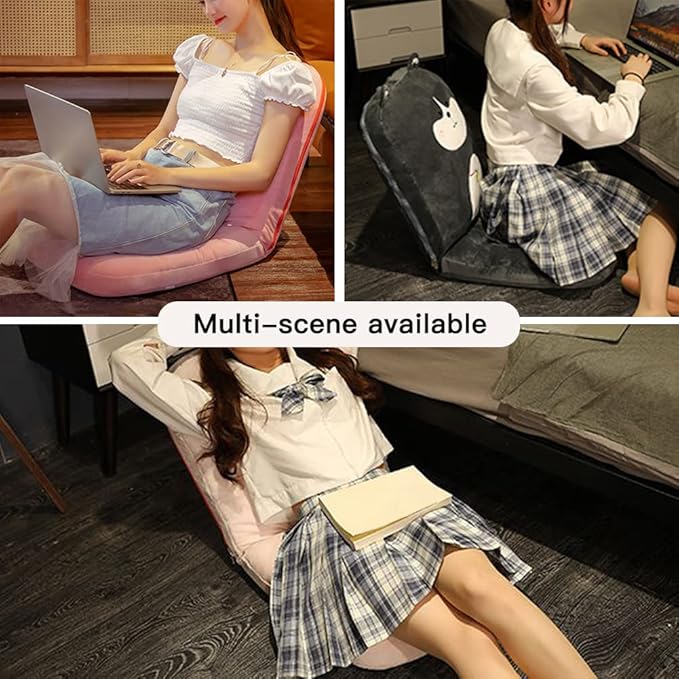 Cartoon Adjustable Floor Chair for Adult Kids Cute 5-Position Folding Chair Reading Gaming Sofa Chair Floor Seat Cushion with Back Support for Girls Boys Playing 41x18inch White