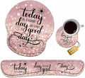Keyboard Wrist Rest + Mouse Pad Wrist Support Set with Coasters Today is a Good Day to Have a Good Day Inspirational Quote with Non-Slip PU Base Ergonomic Mousepad for Home Office Working Studying