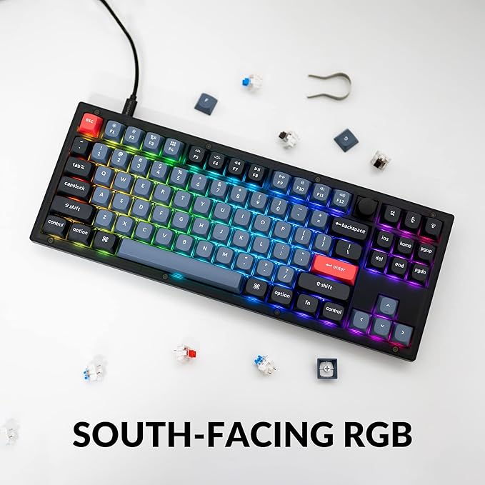 Keychron V3 Wired Custom Mechanical Keyboard Knob Version TKL QMK/VIA Programmable Macro with Hot-swappable Keychron K Pro Brown Switch Compatible with Mac Windows Linux (Frosted Black-Translucent)