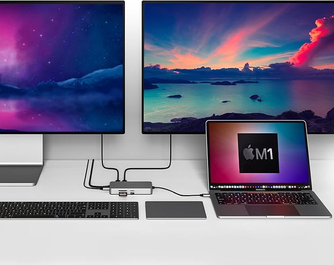 HyperDrive M1 M2 MacBook Pro USB C Hub - 10-in-1 USB Hub Dual 4K HDMI Ethernet USB-A USB C Adapter