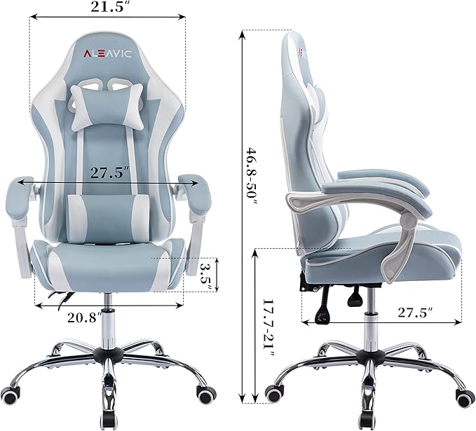 ALEAVIC Gaming Chair for Adults High Back Ergonomic Computer Gaming Chair with Headrest and Lumbar Support Blue