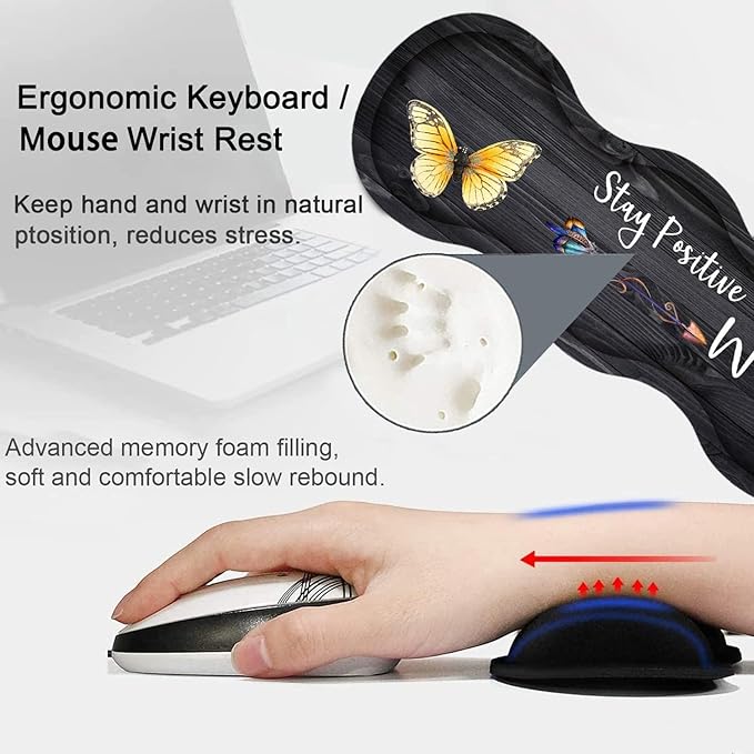 Large Gaming Mouse Pad Keyboard Wrist Rest pad + Mouse Wrist pad + Coaster Set Extended Waterproof Non-Slip Table mat Suitable for Home Office - Stay Positive Work Hard and Make It Happen