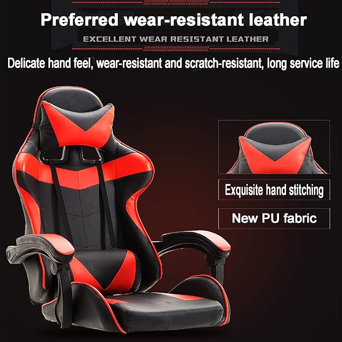 Office Chair Gaming Chair Computer Chair Andrgonomic Swivel Computer Chair with Headrest FootrestHigh Back Gaming Chair Racing Game ChairHeight Adjustable Gamer Chair PU Leather Office Cha