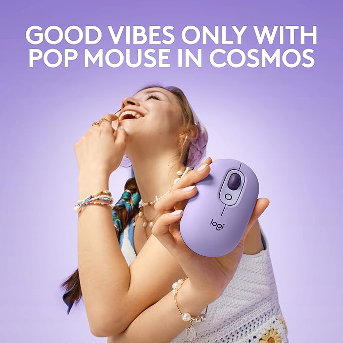 Logitech POP Mouse Wireless Mouse with Customizable Emojis SilentTouch Technology Precision/Speed Scroll Compact Design Bluetooth Multi-Device OS Compatible - Cosmos