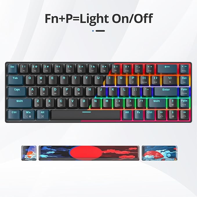 surmen 65% Mechanical Gaming Keyboard with Linear Red Switch Wired Mini Compact Keyboard 60 Percent Backlit for Laptop Desktop PC Gamers（68 Monster B-Rainbow）
