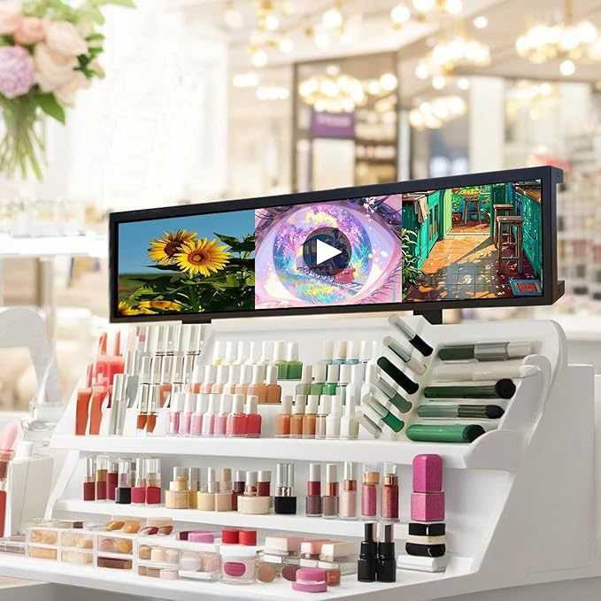 VSDISPLAY 21.3 Ultra Wide Bar Display 1920x360 IPS Digital Signage Monitor with USB Auto-Play Image Rotation and Mounting Holes for Advertising
