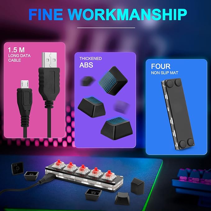 Ecarke Upgrade Black 5 Keys Mini Macro Mechanical Keyboard Gaming Keypad Hot Swap Game Keyboards USB Data Cable for Windows Mac OSU HID Standard Keyboard Cherry Shaft &amp RGB LED