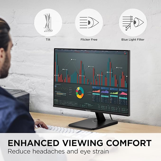 ViewSonic VA2456A-MHD 24 Inch IPS 1080p Monitor with 120Hz Eye Care HDMI DisplayPort and VGA Inputs for Home and Office