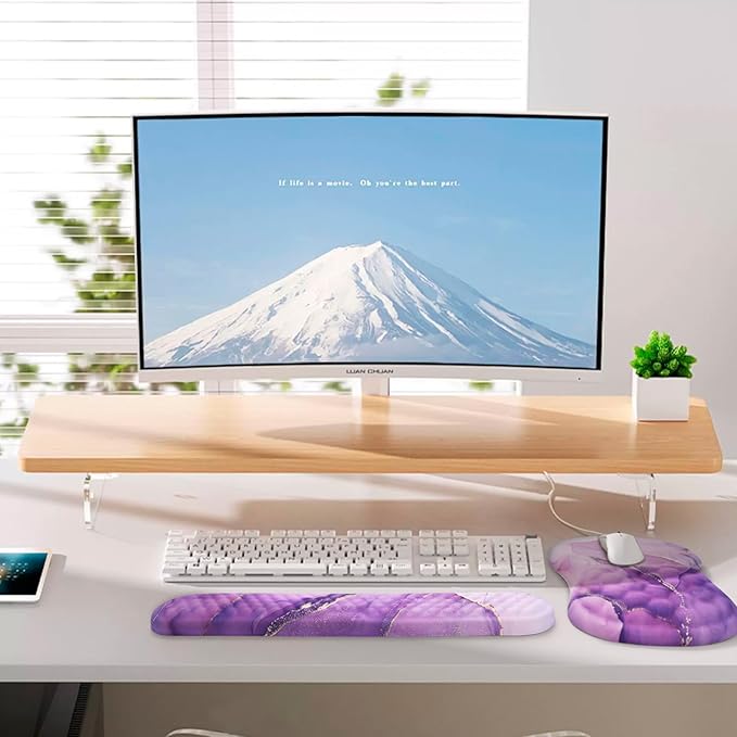 Mouse Pad Wrist Support Laokiiy 2 in1 Keyboard Wrist Rest+ Ergonomic Mouse Pad Non-Slip Wrist Rest for Computer Keyboard Made Easy Typing &amp Relieve Wrist Pain(Amethyst Purple Marble)