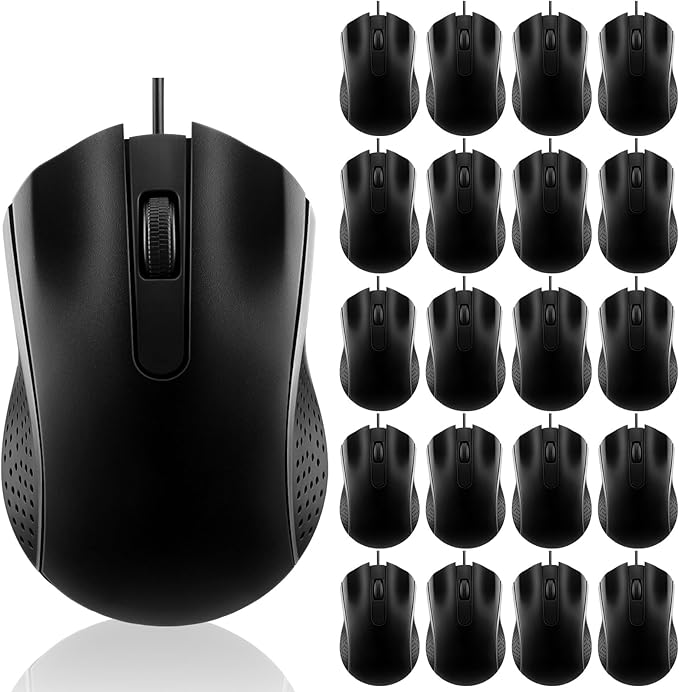 20 Pcs Wired USB Computer Mouse Bulk 3-Button Corded Wired Mouse for Laptop Desktop Computer Mice for PC Office School Home Supplies Black