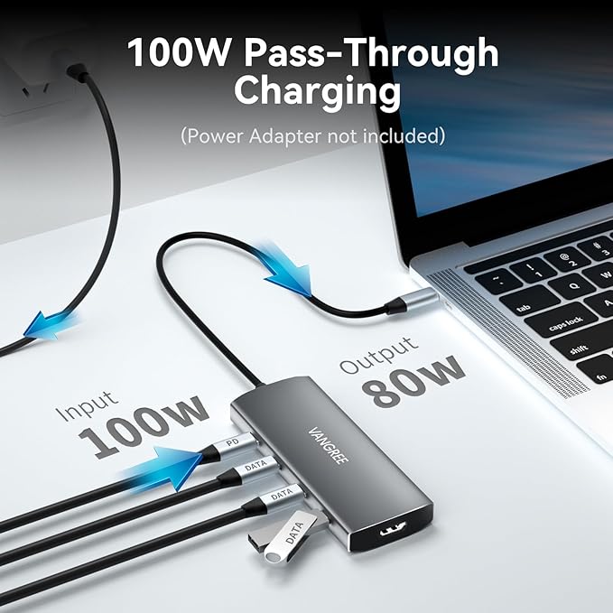 VANGREE USB C Hub 3 USB 3.2 Gen 2 Ports with 10Gbps 4K@60Hz HDMI 100W Power Delivery 3 USB-A 3.0 Ports USB C Splitter Multiport Adapter Extender for MacBook Pro/Air iPad Pro Mac mini and More