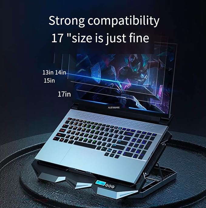 Laptop Cooling pad for Dell Inspiron 7590 Gaming laptops Laptop Cooler with 4 Fans LCD Display Screen 4 Height 2 USB-A Port Laptop Stand