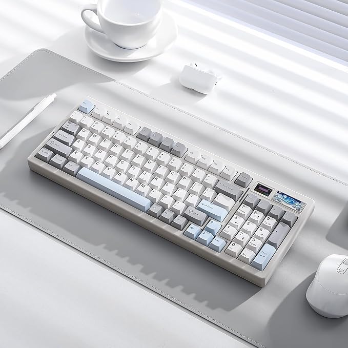 YUNZII IF99 Wireless Mechanical Gaming Keyboard with Smart LCD Display QMK/VIA Programmable BT/2.4G/USB-C Gasket Mounted Hot Swap RGB 96% Layout for Mac/Win (White Gateron Zero Switch)