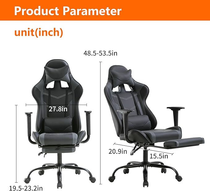 Gaming Chair High Back PU Leather Gaming Chairs Computer Chair with Headrest &amp Lumbar Support Height Adjustable Wide Seat Gamer Chair Gaming Chairs for Adults Game Chair with Footrest &amp Arm