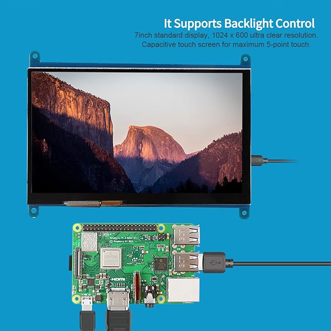 Yoidesu Capacitive Touch Screen 7 Inch for 3/2/1 1024 × 600 Full HD Portable Gaming Monitor with Backlit HDMI Touch Panel Compatible with 7 8 10