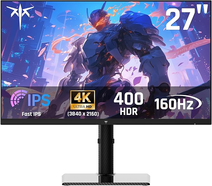 KTC 27 Inch 4K Gaming Monitor - UHD 160Hz Monitor with Fast IPS Panel 1ms MPRT 140%sRGB HDR 400 Adaptive Sync HDMI DisplayPort Height Tilt Pivot Swivel Adjustable Carbon Fiber Backcover U27T6