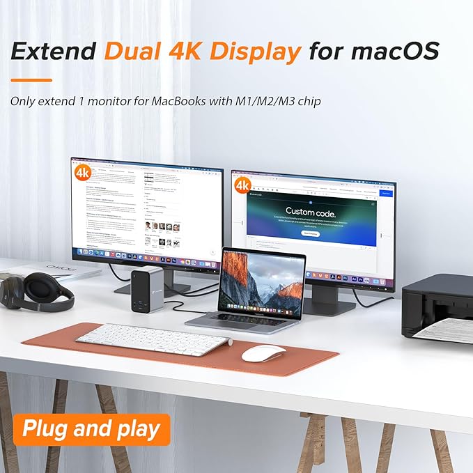 MacBook Pro Docking Station Dual Monitor with 2 4k HDMI Display15 in 2 USB C Docking Station for MacBook with 2 HDMI VGA PD3.0 7 USB Ports RJ45 Ethernet &amp 3.5mm Audio (No Power Adapter)