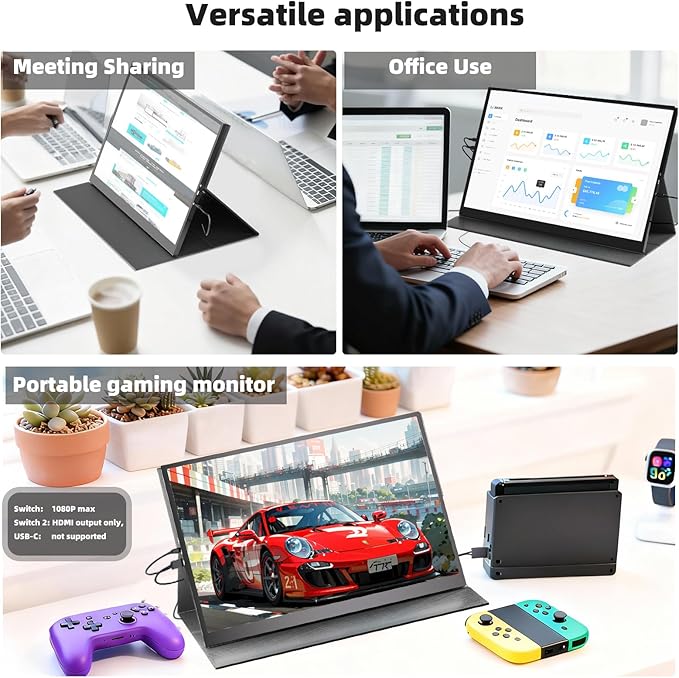 Portable Gaming Monitor 16 Inch 144Hz 1920x1200 FHD+ USB-C Portable Monitor HDR IPS Second Screen for Laptop MacBook Pro PC PS5 Xbox Switch