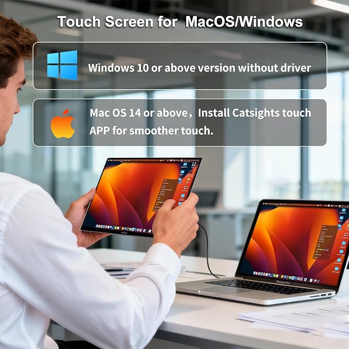 Portable Monitor Touchscreen for Mac 13.3 2.5K Touch Screen Monitor with Protective Sleeve USB-C Plug &amp Play 1500:1 0.22 Ultra-Thin Laptop Screen Extender for Mac Laptop PC Switch