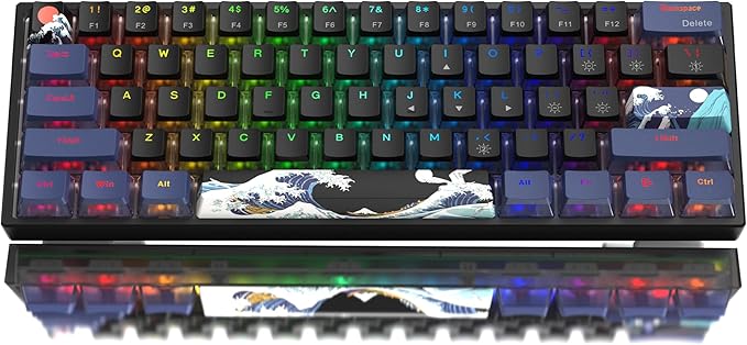 Womier 60% Percent Keyboard Gaming WK61 V2 Creamy Mechanical Wired Keyboard Anime Hot-Swappable RGB Key Board with PBT Keycaps for Windows PC Gamers - POM Linear Red Switch(Black Kanagawa)