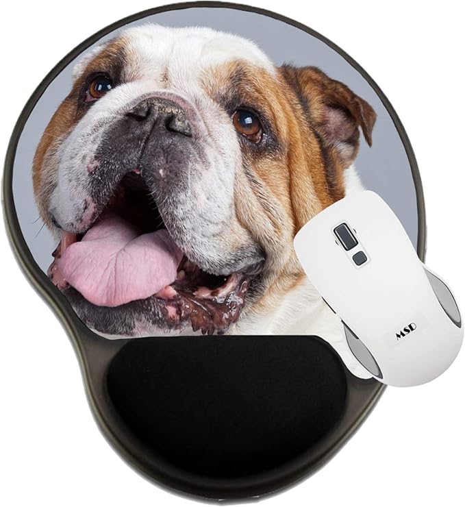 MSD Mousepad Wrist Rest Protected Mouse Pads Mat with Wrist Support English bulldog white with brown spots isolated agai