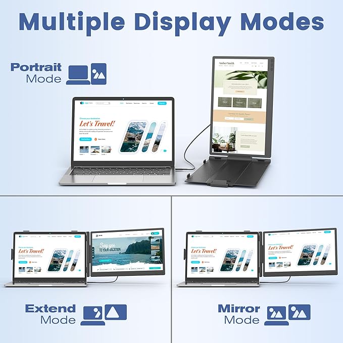 domyfan 14 Laptop Screen Extender Ultra-Thin FHD 1080P IPS Dual Portable Laptop Monitor Extender for 13-17 Laptops Plug &amp Play with HDMI/USB-A/Type-C Compatible with Windows Mac Android