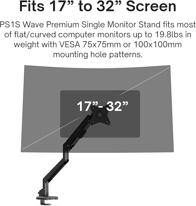 Pixio PX24Q Pro 24 inch 180Hz Refresh Rate QHD 1440p Fast IPS 1ms GTG Response Time Gamnig Monitor with PS1S Wave Black Single Monitor Arm