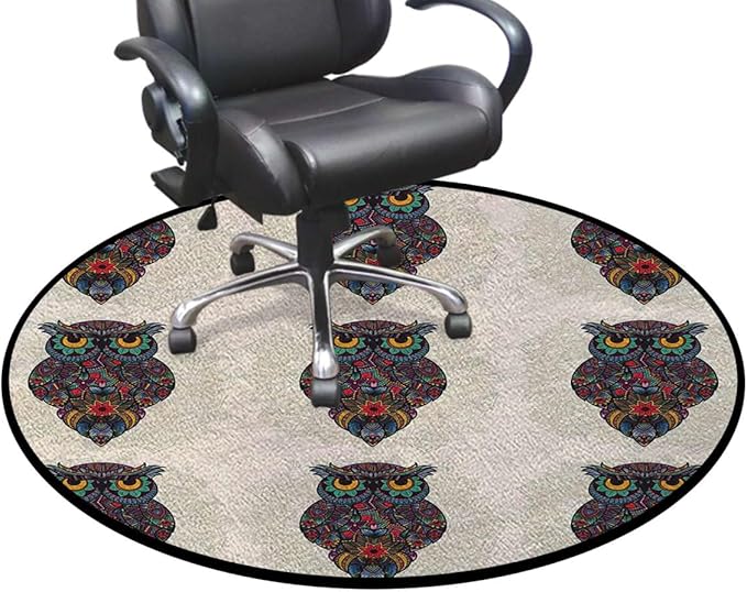 Multicolor Office Chair Mat Round Floor Mat for Home Non Slip Multi-Purpose Desk Chair Mat Rug for Hardwood Tile Floor Carpets Oriental Pattern on Geometric Colorful Diameter 39.4 in