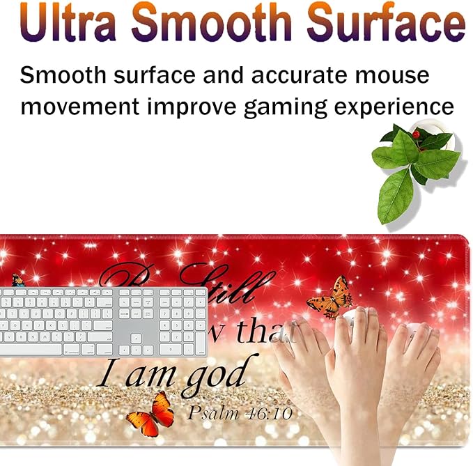 Large XXL Gaming Desk Mat 31.5x 11.8 Ergonomic Keyboard Wrist Rest &amp Mouse Pad Wrist Rest + Coaster Set Non-Slip Base Memory Foam Office and Home Christian Psalm 46:10