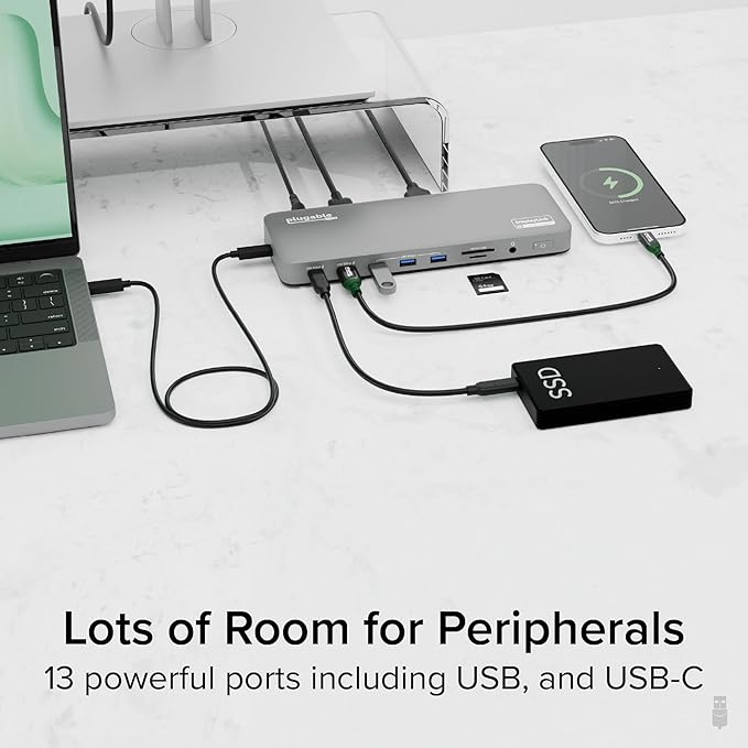 Plugable USB C Laptop Docking Station Dual Monitor 4K 60Hz for Apple Mac M1/M2/M3/M4/M5/Neo 2X HDMI or DisplayPort for MacBook 100W Charging DisplayLink Dock Driver Install Required (UD-6950PDH)