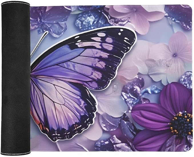 Purple Butterfly Floral Mouse Pad Large Desk Mat Extended Keyboard Mouse Pad with Non-Slip Base and Stitched Edge Mouse Mat Desk Pad 36x16 Mouse Pads for Desk Home Office Gaming