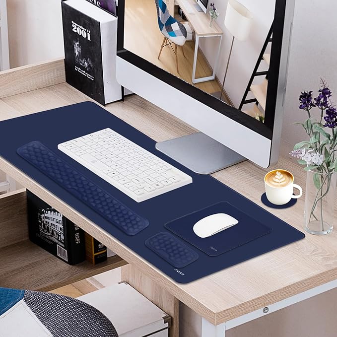 MOSISO Large Gaming Mouse Pad&ampMassage Keyboard Wrist Rest&ampMousepad&ampWrist Rest&ampCoasterErgonomic Non-Slip Base Pad Set&ampPain Relief Easy Typing Cushion with Memory Foam for Home Offi