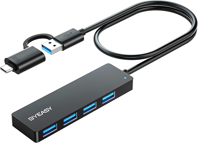 BYEASY USB Hub USB 3.1 Type-C to USB-A 3.0 Hub with 4 Ports and 2ft Extended Cable Ultra Slim Portable USBC Splitter for MacBook Mac Pro/Mini iMac PS5 Surface Pro Flash Drive(Black)