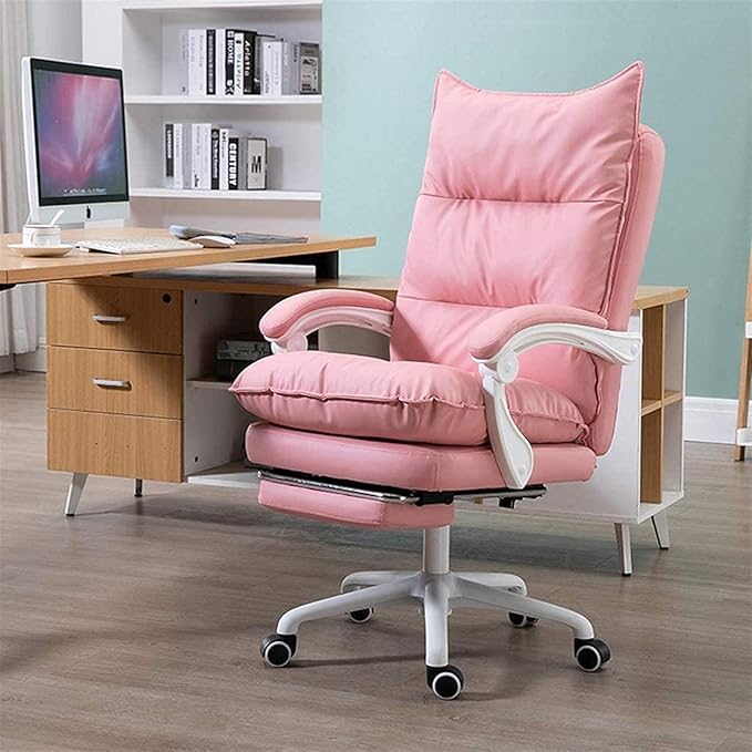 Katzowen Office Computer Chair Computer Desk Chair Computer Chair Office Chair with Backrest Ergonomic Waist Support Footrest Game Chair Gift Desk Chair Pink (Color : Pink)