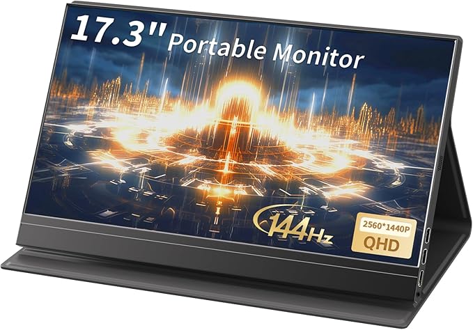 17.3''Portable Laptop Monitor2.5K (2560 * 1440p) 144hz IPS HDR GamingHDMI USB-C Ports Magnetic Case &amp VESA Portable Monitor for Laptop PC Mac Switch PS5 Xbox