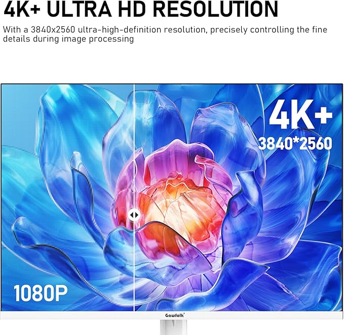 Gawfolk 28 inch UHD 4K Computer Monitor IPS Ultra HD (3840×2560p) Screen 3:2 10Bit 1.07 Billion Colours 128% sRGB Built-in Speakers 178° Wide Viewing Angle DisplayPort HDMI White