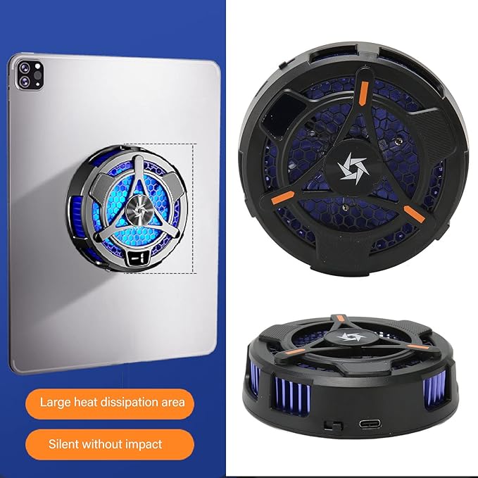 Pad Cooler Magnetic Tablet Cooler for Pad/Phone Two Levels to Heat Dissipation Advanced Cooling Technology for Mobile Gaming Streaming Type C Interface