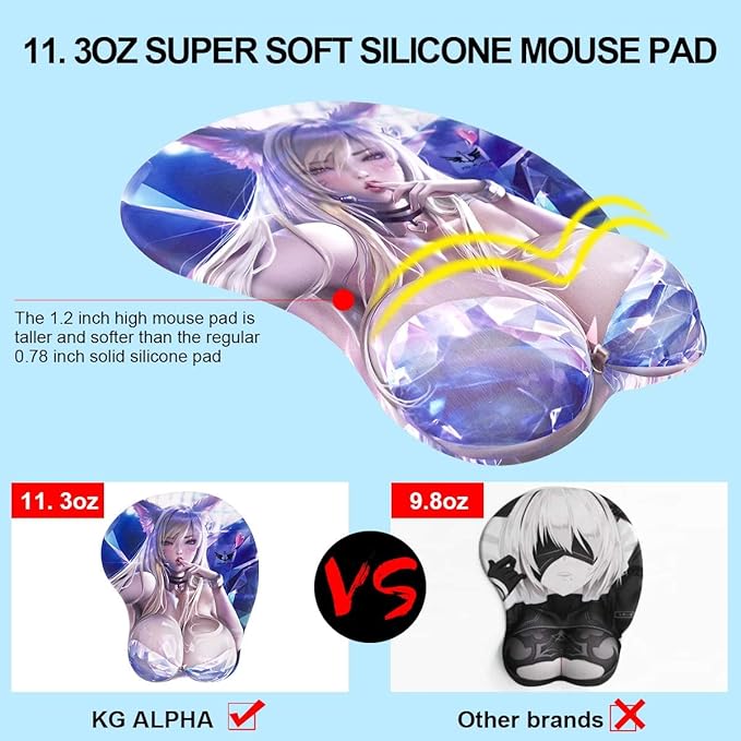 KG Alpha 3D Mouse Pad Anime Silicone Wrist Rest Support Gaming Mousepad… (Kda Ahri)
