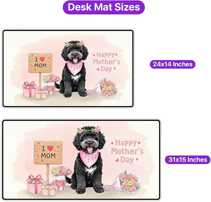 Happy Mother's Day Portuguese Water Dog Love Dog Mom Heart Flower Desk Mat Full Keyboard Mouse Pad PWD Portie Fishing Dog Lover Large Mousepad 12004