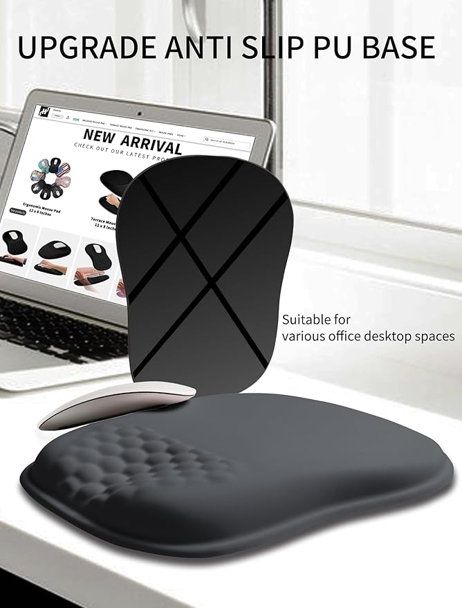 Hokafenle Ergonomic Wrist-Hugging Mouse Pad Wrist Support U-Shaped Holding Wrist Rest Mousepad for Carpal Tunnel Pain Relief with Cushioned Memory Foam Slope Massage Bulge (10.2x8.3 inDark Grey)