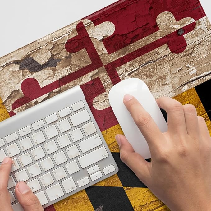 Rustic Distressed Maryland State Flag Large Gaming Mouse Pad Desk Mat with Stitched Edges Non-Slip Base