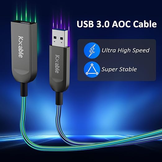 USB 3.0 Active Fiber Optical 75 Feet Extension Cable High Speed 5Gbps Data Transfer Supports USB 3.0 &amp 2.0 Compatible with Webcam USB Hub VR Hard Drive Printer