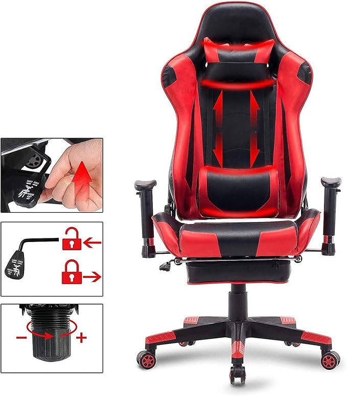 Home Ergonomic Office Chair Ergonomic Computer Chair with Adjustable Height Gaming Chair High Back Adjustable Swivel Video Game Chair with Footrest and Headrest