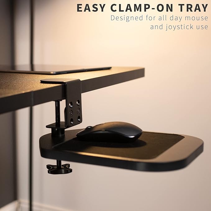 VIVO Clamp-on Wooden Mouse Pad Holder Platform Adjustable Under Desk 360° Rotating Tray Rest Extension Attachment up to 2 inch Desktops Black MOUNT-MS01B